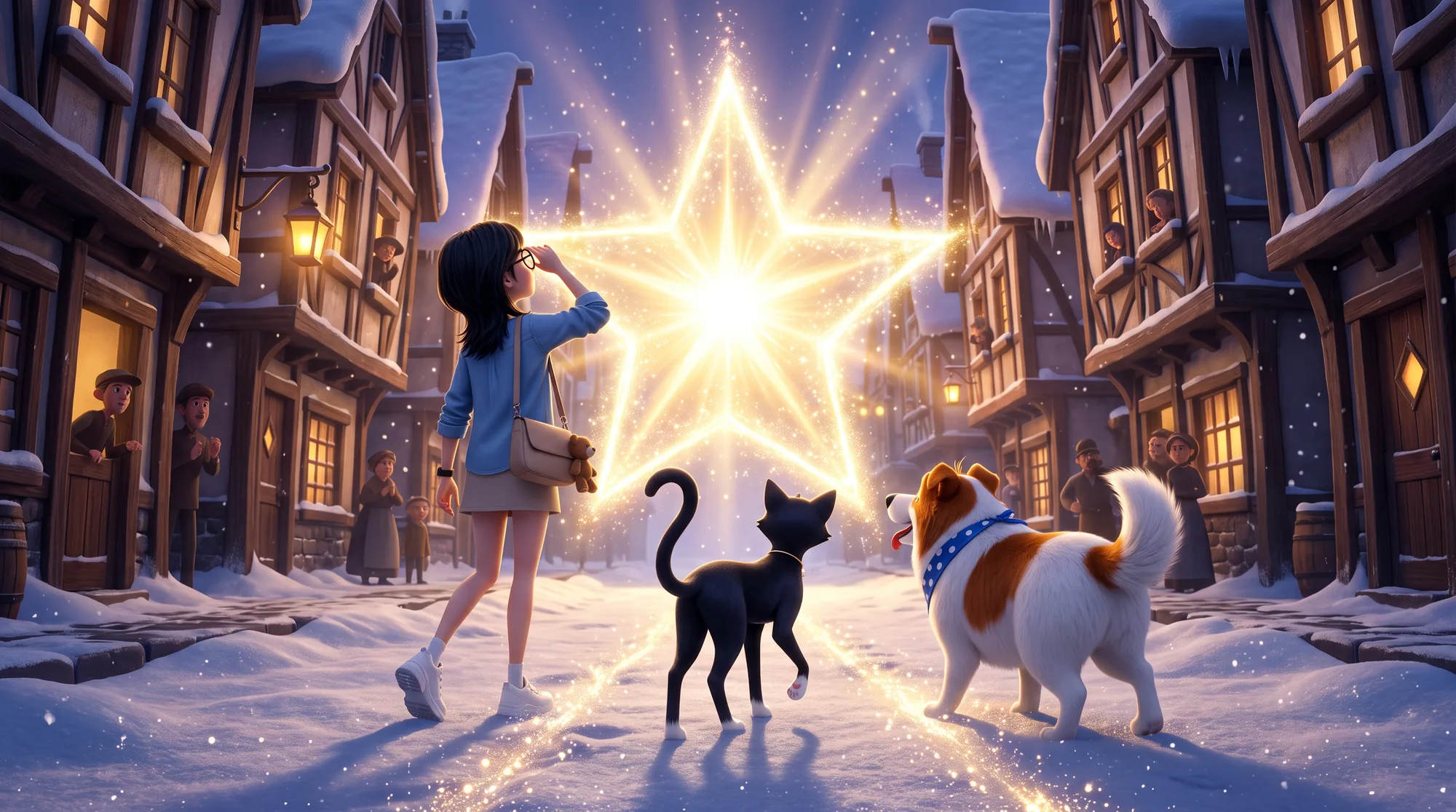 《魔法墨墨》宣发插画：雪夜街道